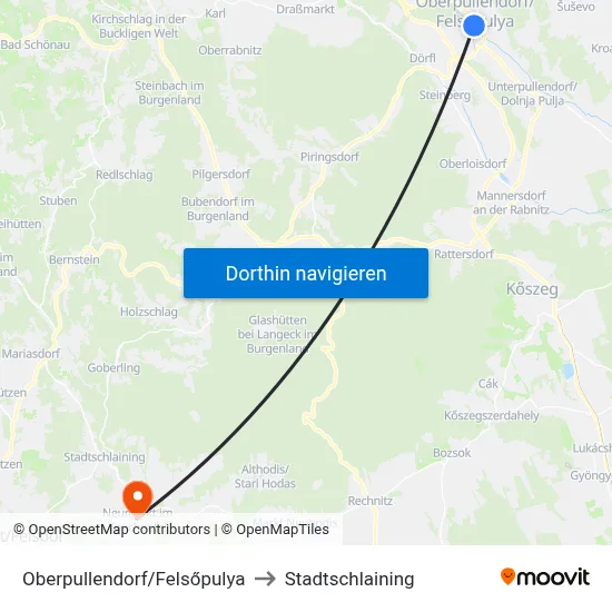 Oberpullendorf/Felsőpulya to Stadtschlaining map