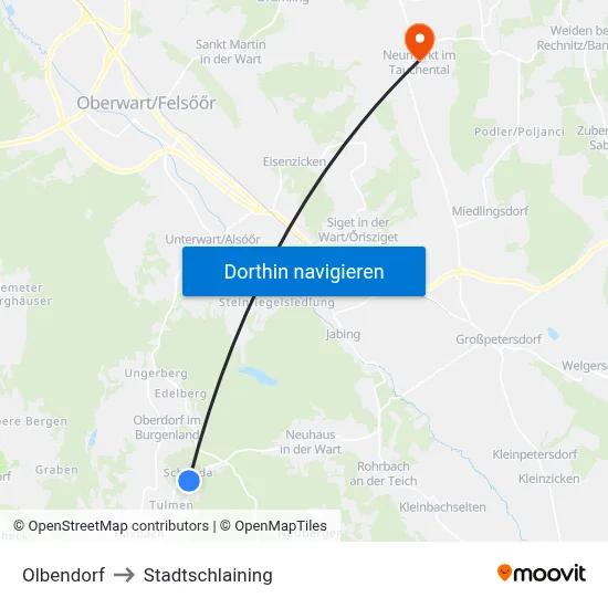 Olbendorf to Stadtschlaining map