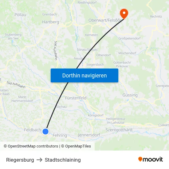 Riegersburg to Stadtschlaining map