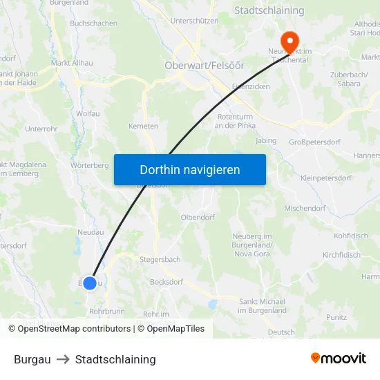 Burgau to Stadtschlaining map