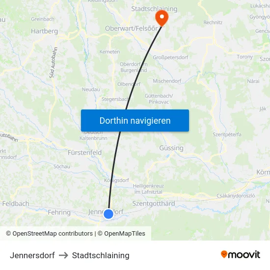 Jennersdorf to Stadtschlaining map