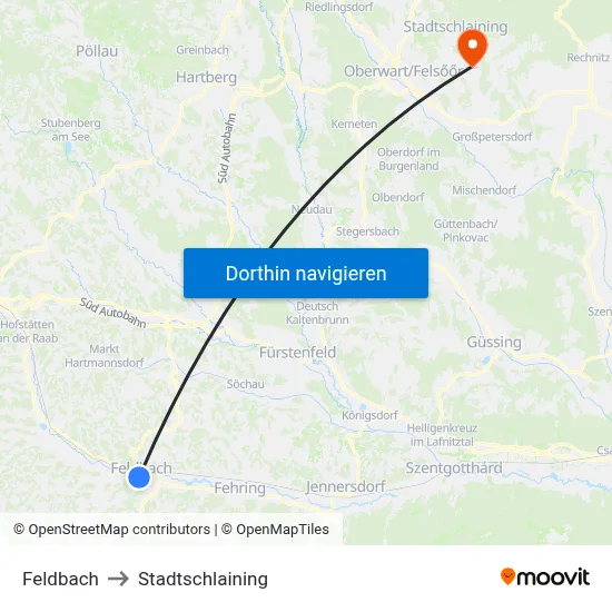 Feldbach to Stadtschlaining map