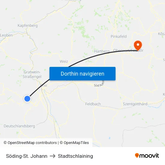 Söding-St. Johann to Stadtschlaining map