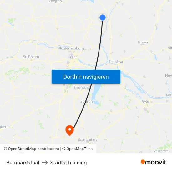 Bernhardsthal to Stadtschlaining map