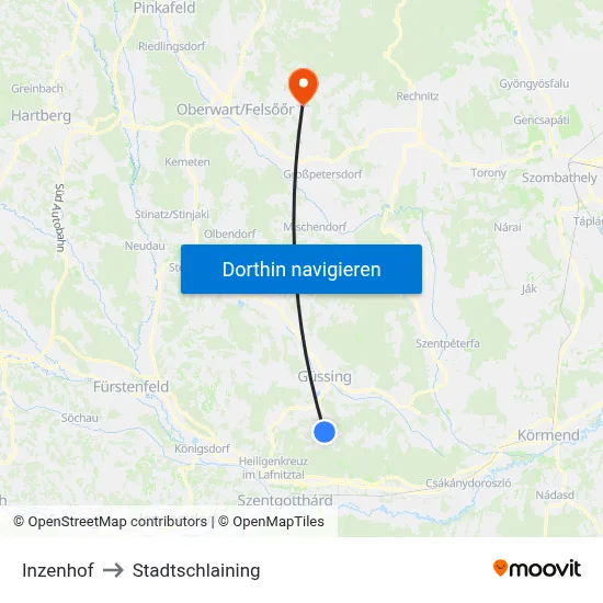 Inzenhof to Stadtschlaining map
