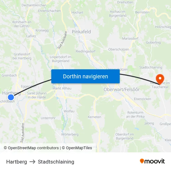 Hartberg to Stadtschlaining map