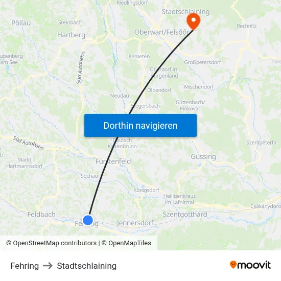 Fehring to Stadtschlaining map
