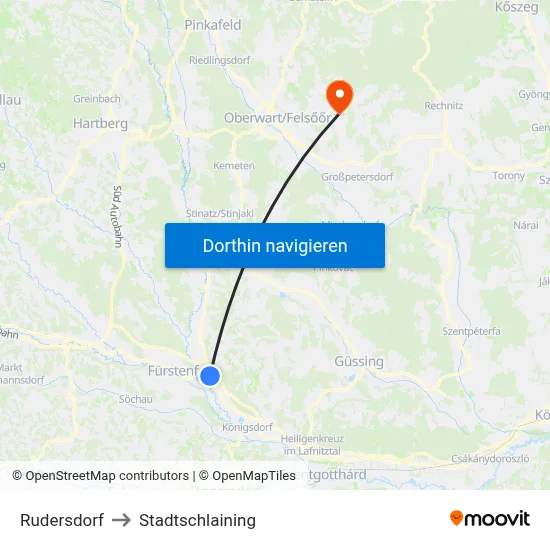 Rudersdorf to Stadtschlaining map