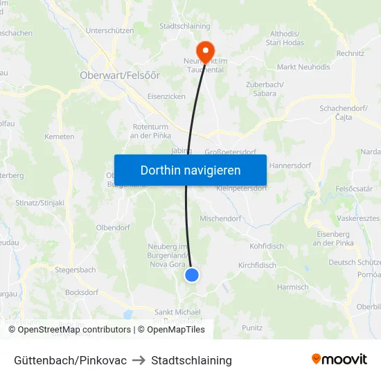 Güttenbach/Pinkovac to Stadtschlaining map