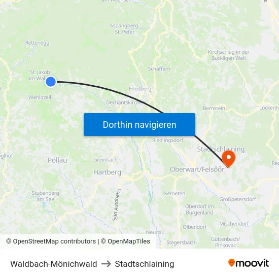 Waldbach-Mönichwald to Stadtschlaining map