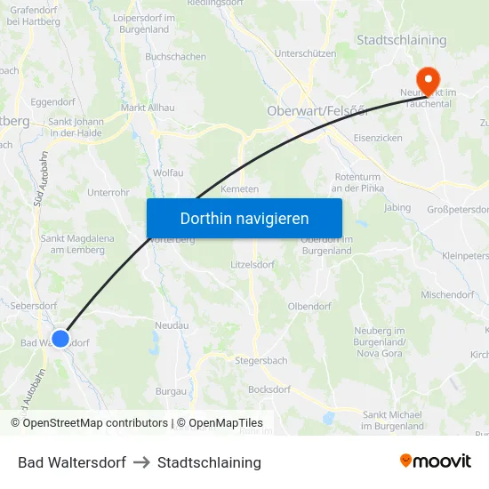 Bad Waltersdorf to Stadtschlaining map