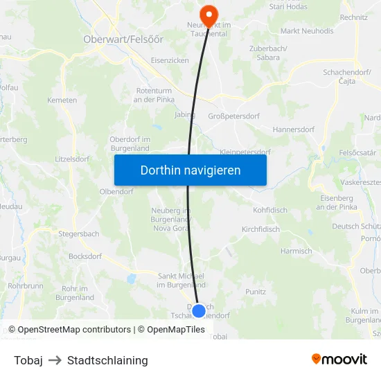 Tobaj to Stadtschlaining map