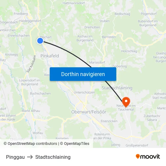 Pinggau to Stadtschlaining map