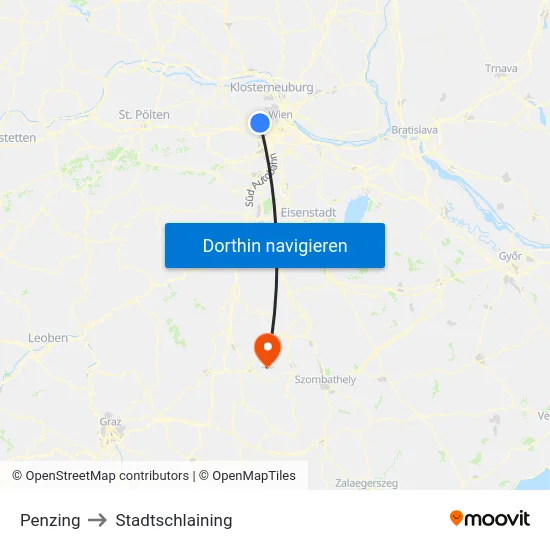 Penzing to Stadtschlaining map