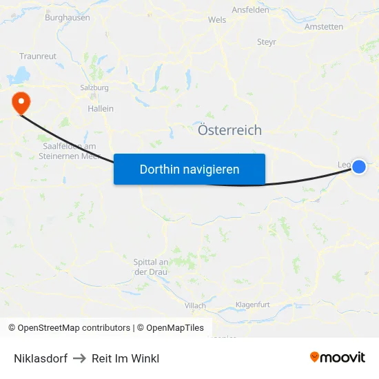 Niklasdorf to Reit Im Winkl map
