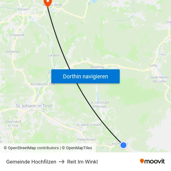 Gemeinde Hochfilzen to Reit Im Winkl map
