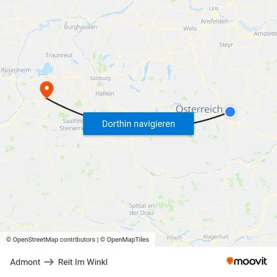 Admont to Reit Im Winkl map