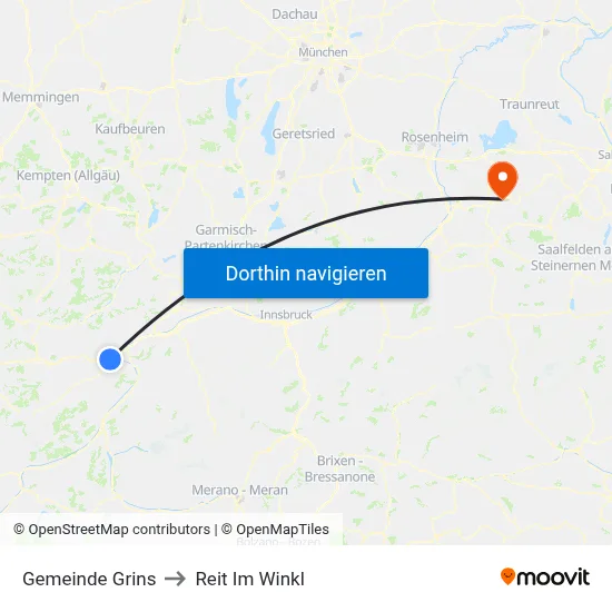 Gemeinde Grins to Reit Im Winkl map