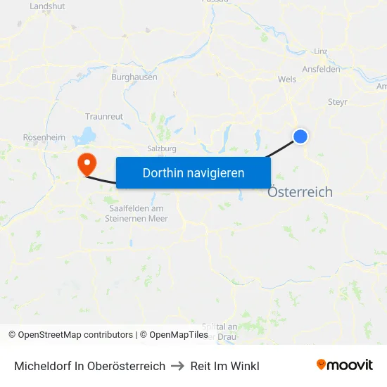 Micheldorf In Oberösterreich to Reit Im Winkl map