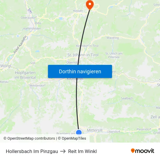 Hollersbach Im Pinzgau to Reit Im Winkl map