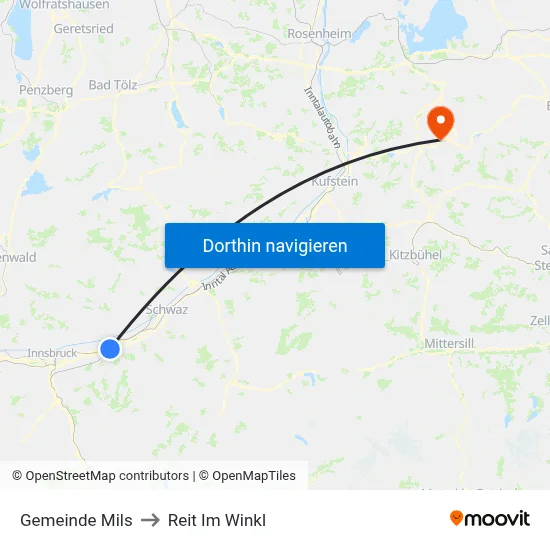 Gemeinde Mils to Reit Im Winkl map