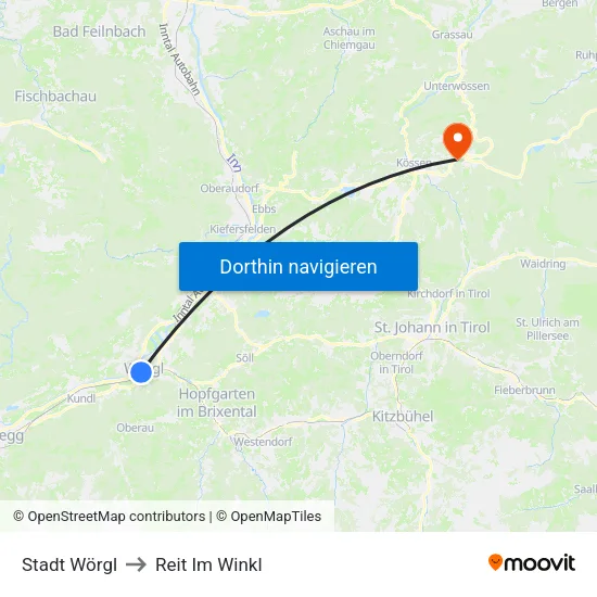 Stadt Wörgl to Reit Im Winkl map