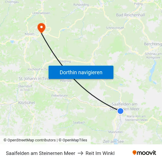Saalfelden am Steinernen Meer to Reit Im Winkl map