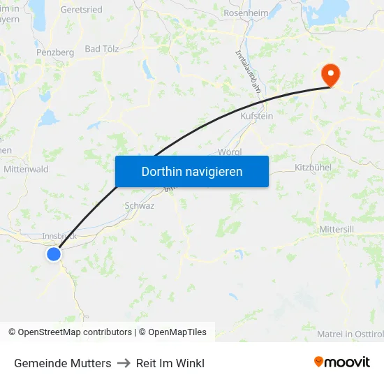 Gemeinde Mutters to Reit Im Winkl map