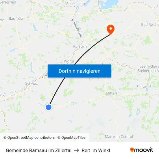 Gemeinde Ramsau Im Zillertal to Reit Im Winkl map