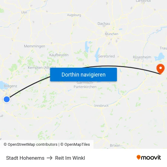 Stadt Hohenems to Reit Im Winkl map