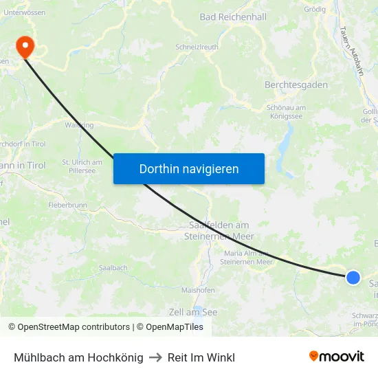 Mühlbach am Hochkönig to Reit Im Winkl map