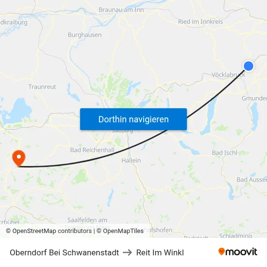 Oberndorf Bei Schwanenstadt to Reit Im Winkl map