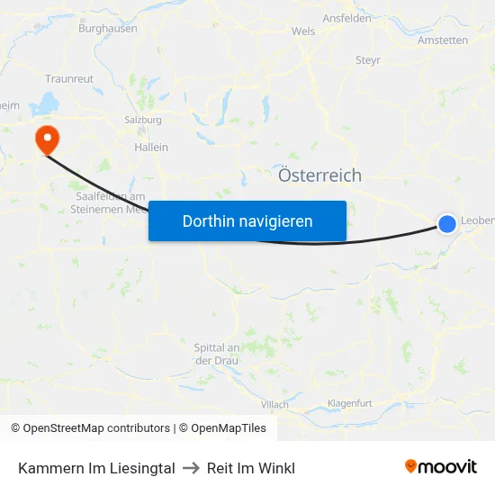 Kammern Im Liesingtal to Reit Im Winkl map