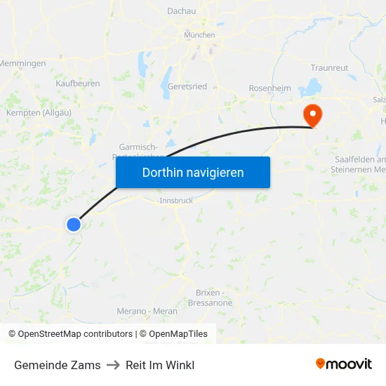 Gemeinde Zams to Reit Im Winkl map
