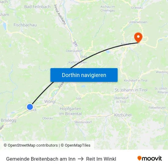 Gemeinde Breitenbach am Inn to Reit Im Winkl map