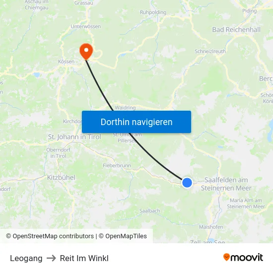 Leogang to Reit Im Winkl map