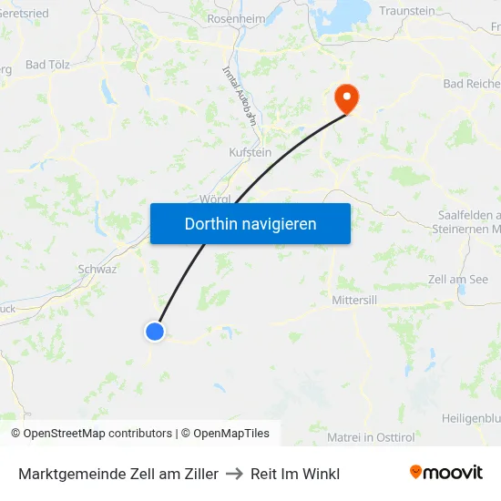 Marktgemeinde Zell am Ziller to Reit Im Winkl map