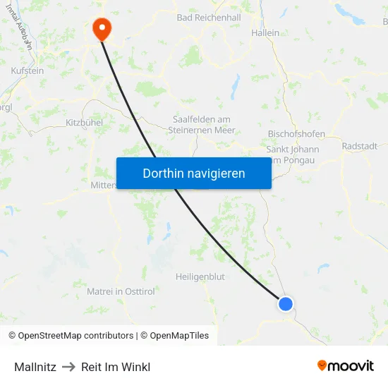 Mallnitz to Reit Im Winkl map