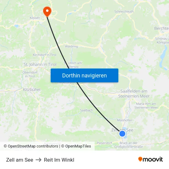 Zell am See to Reit Im Winkl map