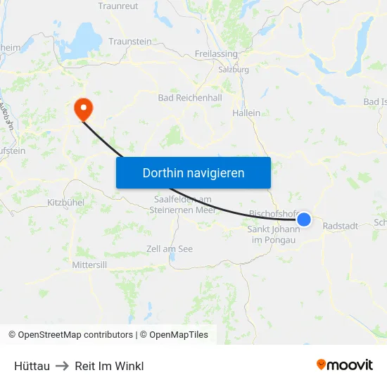 Hüttau to Reit Im Winkl map
