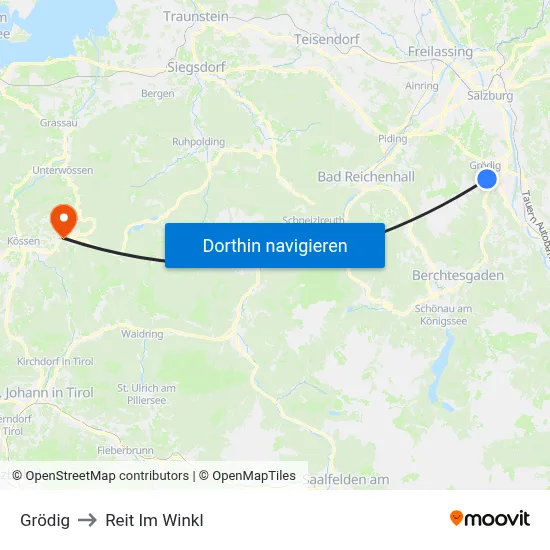 Grödig to Reit Im Winkl map