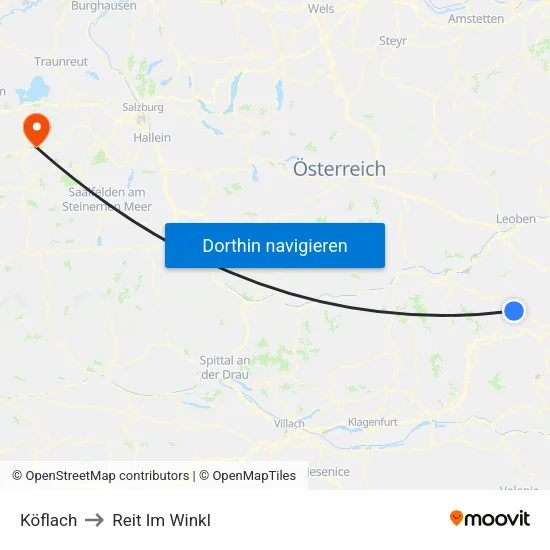 Köflach to Reit Im Winkl map