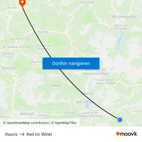 Rauris to Reit Im Winkl map