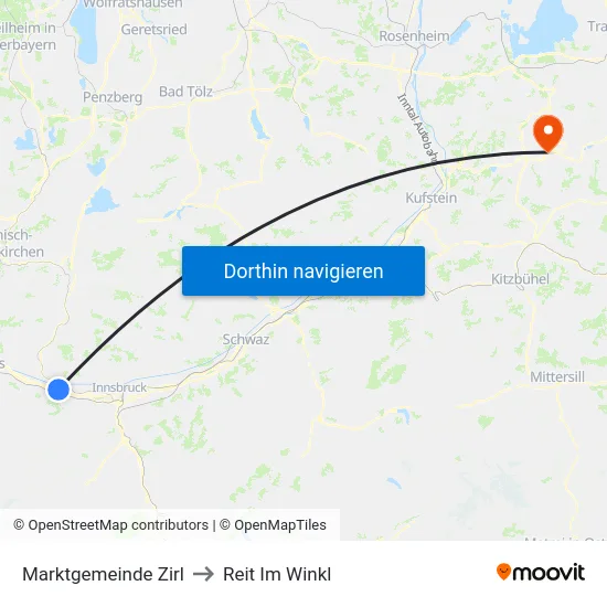 Marktgemeinde Zirl to Reit Im Winkl map
