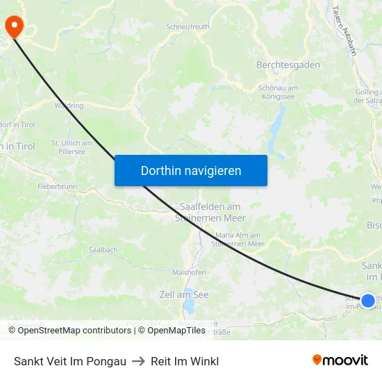 Sankt Veit Im Pongau to Reit Im Winkl map