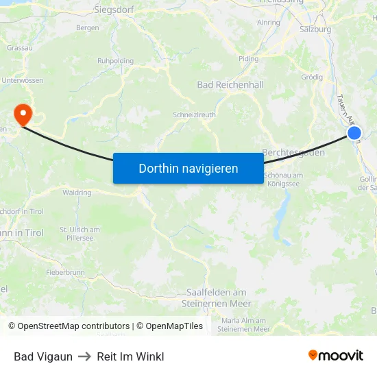 Bad Vigaun to Reit Im Winkl map