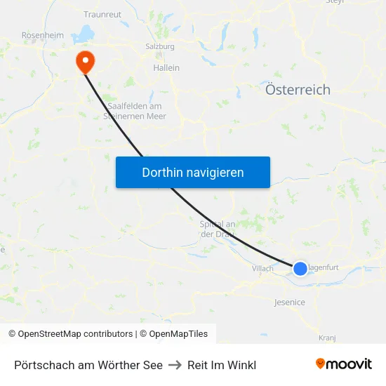 Pörtschach am Wörther See to Reit Im Winkl map