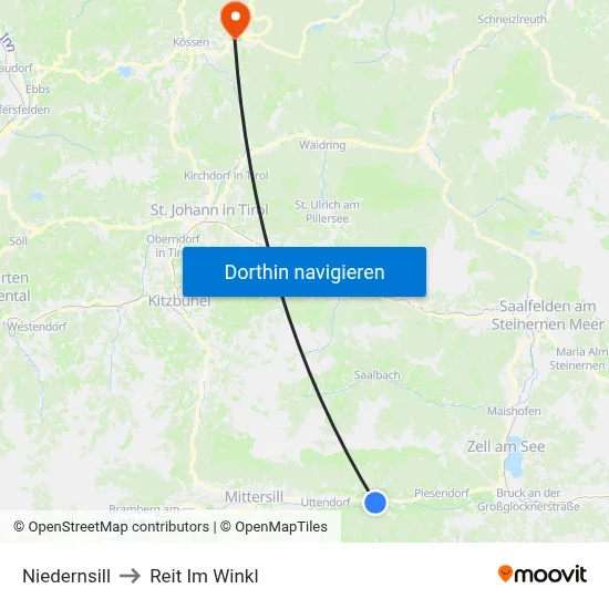 Niedernsill to Reit Im Winkl map