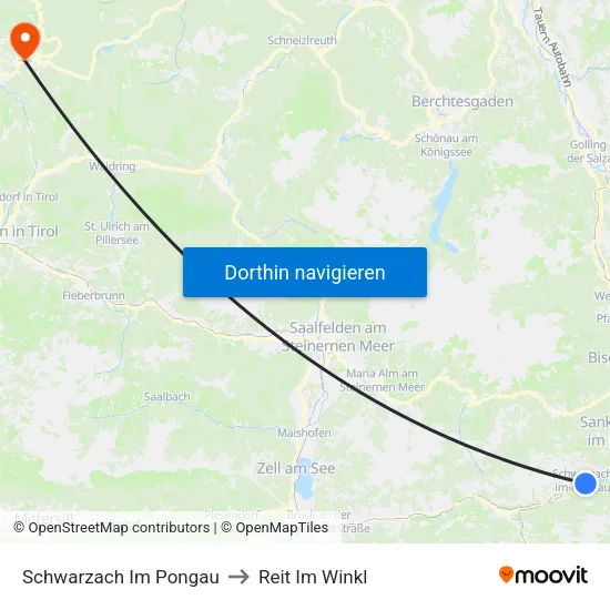 Schwarzach Im Pongau to Reit Im Winkl map