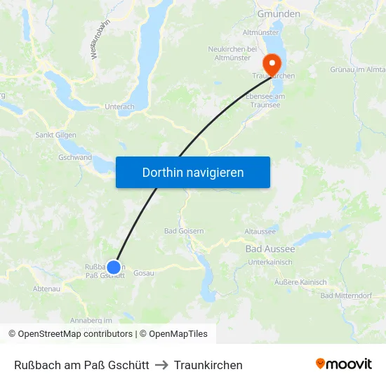 Rußbach am Paß Gschütt to Traunkirchen map
